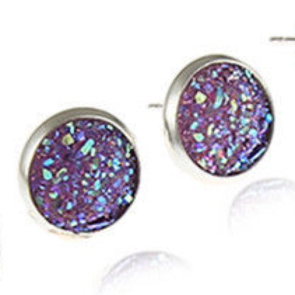 Lavender Druzy Stud Earrings - Picture 5 of 5
